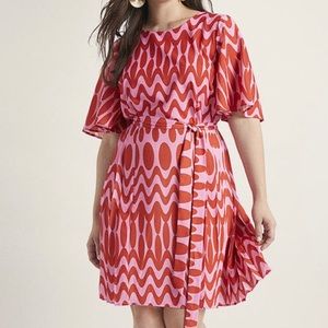 Printed Flare Sleeve Midi Dress